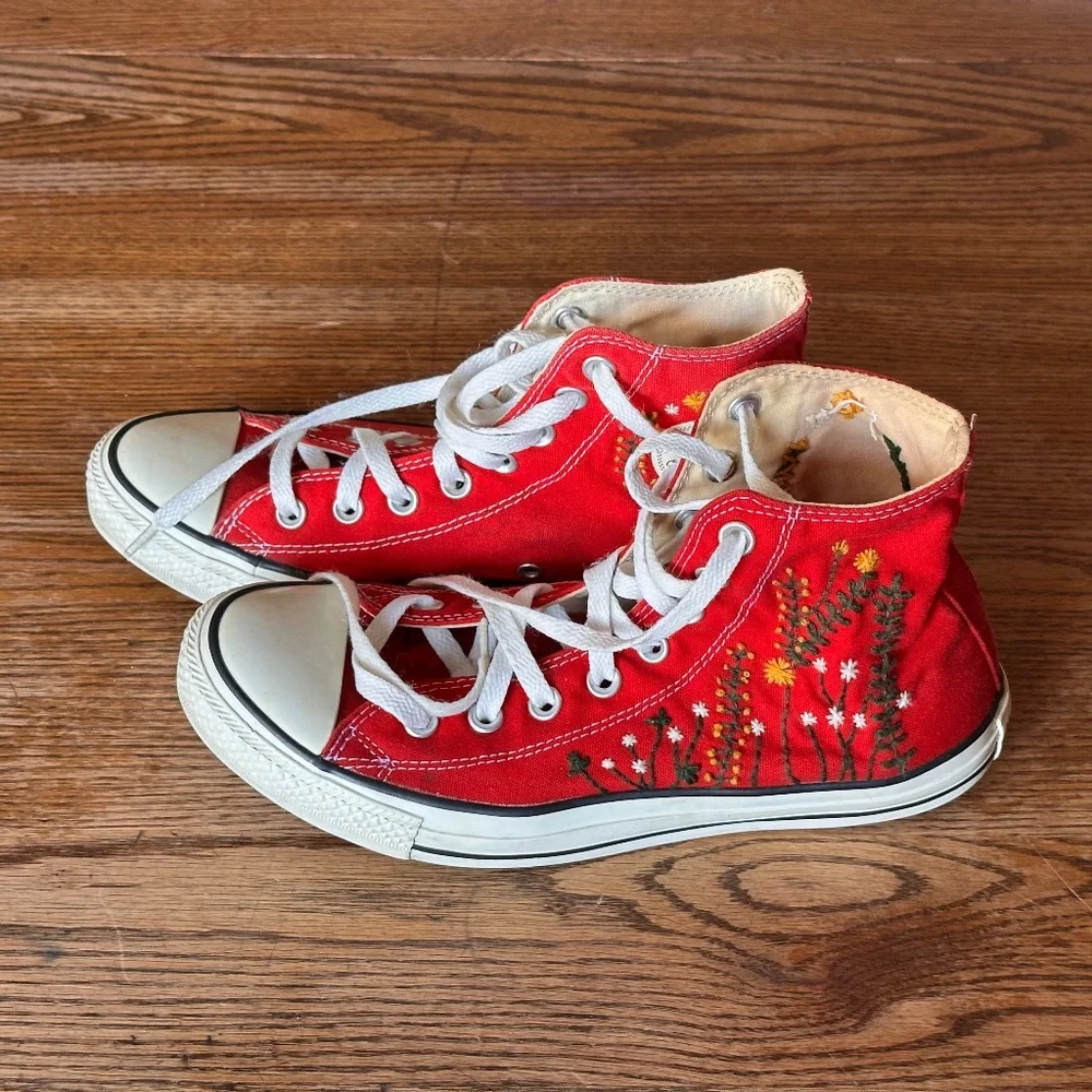 One-of-a-Kind Hand-Stitched Embroidered Converse Sneakers Women’s 10, Men’s 8 - Picture 1 of 15